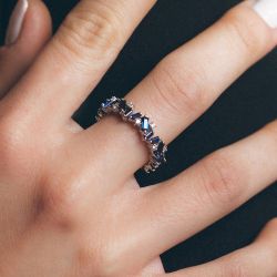 Blue Sapphire Baguette & Round Cut Eternity Wedding Band Ring For Women