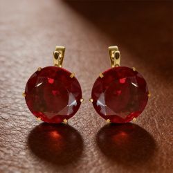 Golden Solitaire Ruby Sapphire Round Cut Drop Earrings