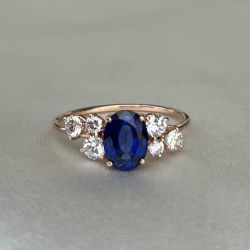 Rose Gold Oval & Round Cut Blue & White Sapphire Engagement Ring (3.78 CT. TW.)