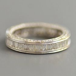 Milgrain Channel Setting Baguette & Round Cut Eternity Wedding Band