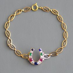 Blue & Ruby & Emerald Sapphire Banguette & Round Cut Horseshoe Bracelet 