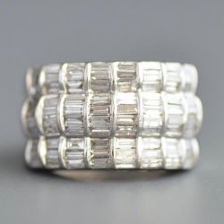 Mulit Row White Sapphire Baguette Cut Half Eternity Wedding Band