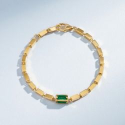 Golden Emerald Sapphire Baguette Cut Tennis Bracelet