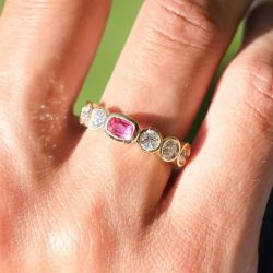 Bezel Pink & White Sapphire Cushion & Round Cut Engagement Ring For Women (0.8 CT. TW.)
