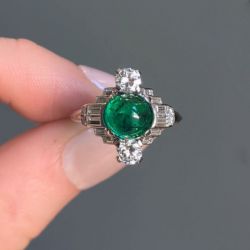 Halo Emerald Sapphire Oval Cabochon Cut Engagement Ring