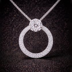 Halo Round Cut White Sapphire Pendant Necklace