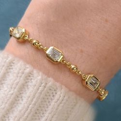 Bezel Emerald Cut White Sapphire Five Stone Tennis Bracelet