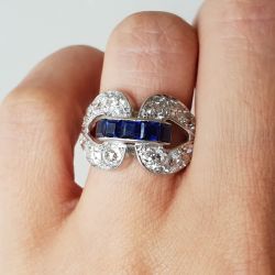 Blue & White Sapphire Baguette & Round Cut Engagement Ring (2.15 CT. TW.)