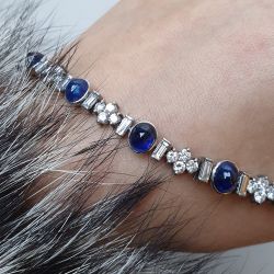 Bezel Blue Sapphire Oval Cabochon Cut Tennis Bracelet For Women