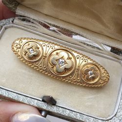 Golden Milgrain Round Cut White Sapphire Brooch Pin