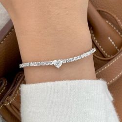 Classic Heart & Round Cut White Sapphire Tennis Bracelet For Women