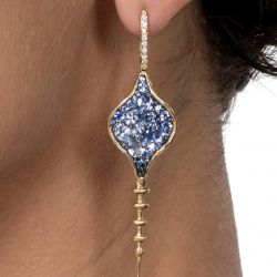 Unique Two Tone Blue Sapphire Oval Cut Drop Earrings
