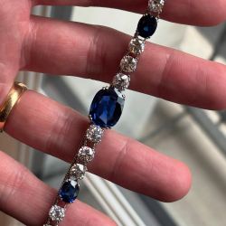 Blue & White Sapphire Cushion & Oval & Round Cut Tennis Bracelet