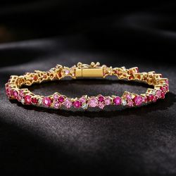 Golden Pink Sapphire Round Cut Tennis Bracelet For Women (5.90 CT. TW.)