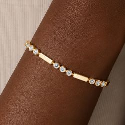 Bezel Golden Round Cut White Sapphire Tennis Bracelet For Women