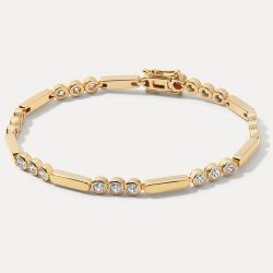 Bezel Golden Round Cut White Sapphire Tennis Bracelet For Women