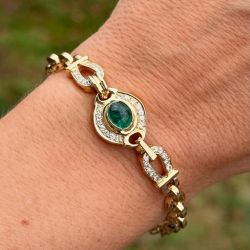Halo Emerald & White Sapphire Oval Cabochon Cut Tennis Bracelet