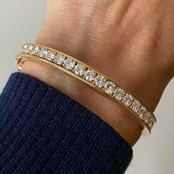 Golden Round Cut White Sapphire Half Eternity Bangle Bracelet