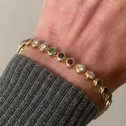 Golden Bezel Round Cut Multi Color Tennis Bracelet For Women