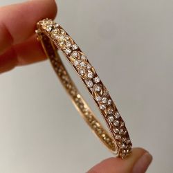 Golden Hollow White Sapphire Round Cut Bangle Bracelet For Women