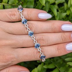 Two Tone Blue & White Sapphire Oval Cut Tennis Bracelet