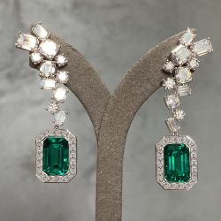 Halo Emerald & Asscher & Baguette Cut Emerald & White Sapphire Drop Earrings
