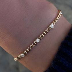Golden White Sapphire Round Cut Heart Tennis Bracelet For Women
