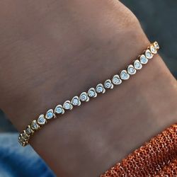 Golden Round Cut Heart Shape White Sapphire Tennis Bracelet