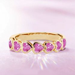 Bezel Pink Sapphire Heart Cut Half Eternity Wedding Band For Women
