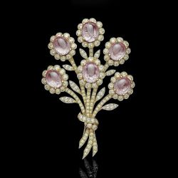 Golden Halo Bouquet Oval Cabochon Cut Morgan Sapphire Brooch Pin