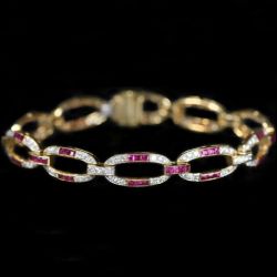 Two Tone Asscher & Round Cut Ruby & White Sapphire Tennis Bracelet For Women