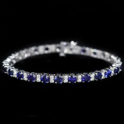 Classic Round Cut Blue & White Sapphire Tennis Bracelet For Women