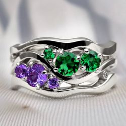 Mulit Row Emerald & Amethyst Sapphire Round Cut Wedding Band