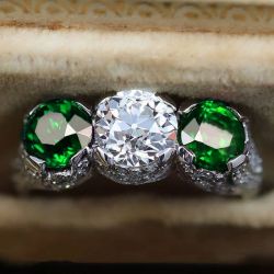 Round Cut White & Emerald Sapphire Engagement Ring For Women