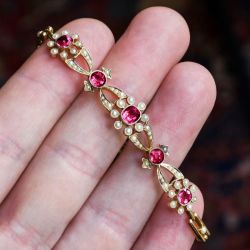 Golden Cushion & Round Cut Ruby Sapphire & Pearl Tennis Bracelet