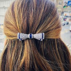 Milgrain Blue & White Sapphire Round & Baguette Cut Brooch Pin 