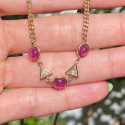 Golden Bezel Round Cabochon Cut Ruby Sapphire Pendant Necklace