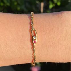 Golden Slidable Round Cut Ruby & White Sapphire Tennis Bracelet
