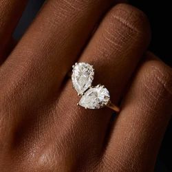 Golden Two Stone Pear Cut White Sapphire Engagement Ring For Women