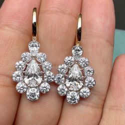Two Tone Halo Pear Cut White Sapphire Drop Earrings For Women