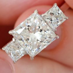 Three Stone Princess Cut White Sapphire Engagement Ring