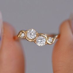 Golden Round Cut White Sapphire Engagement Ring