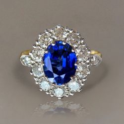 Two Tone Halo Oval Cut Blue & White Sapphire Engagement Ring