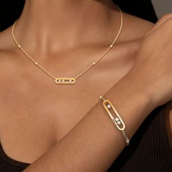 Golden Round Cut White Sapphire Pendant Necklace &  Bracelet Set For Women