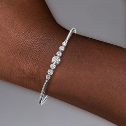 Round Cut White Sapphire Bangle Bracelet For Women