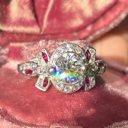 Bow Tie Halo White & Ruby Sapphire Round & Marquise Cut Engagement Ring For Women