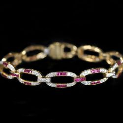 Two Tone Asscher & Round Cut Ruby & White Sapphire Tennis Bracelet For Women