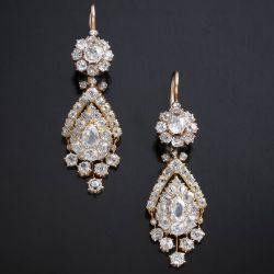 Golden Halo White Sapphire Pear & Round Cut Drop Earrings For Women