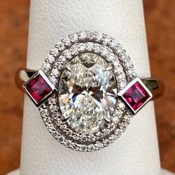 Double Halo Oval & Asscher Cut White & Ruby Sapphire Engagement Ring