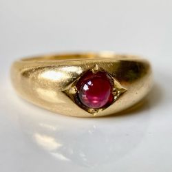Golden Solitaire Round Cabochon Cut Ruby Sapphire Engagement Ring